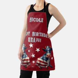 Patriotic American Flag Cow Illustration Apron