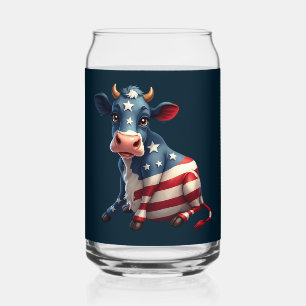 Patriotic American Flag Cow Illustration Can Glass