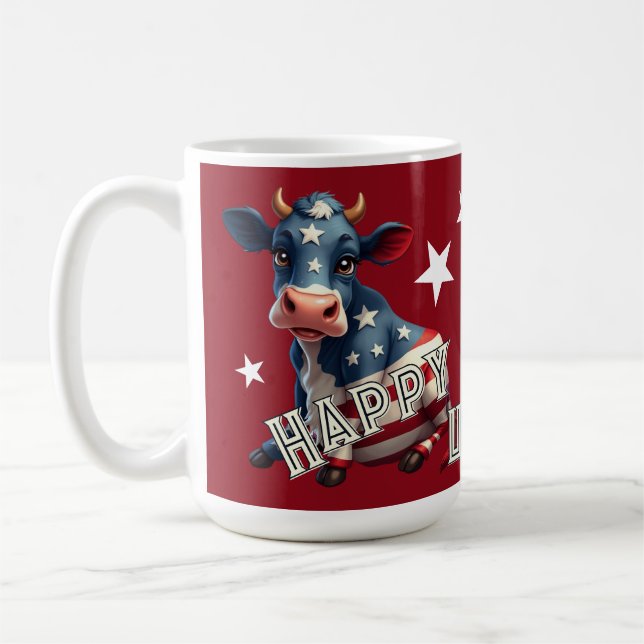 Patriotic American Flag Cow Illustration Coffee Mug (Left)