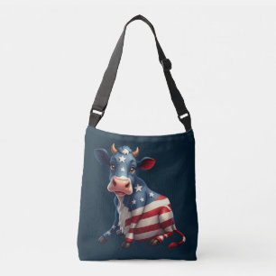 Patriotic American Flag Cow Illustration Crossbody Bag