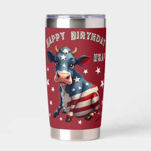 Patriotic American Flag Cow Illustration Insulated Tumbler