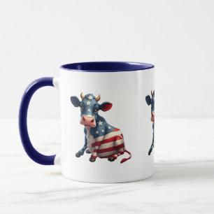 Patriotic American Flag Cow Illustration Mug