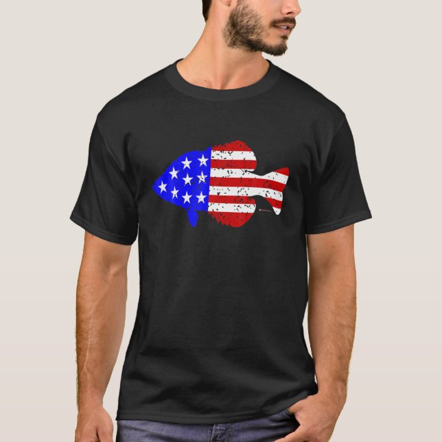 Patriotic American Flag Crappie Fishing T-Shirt (Front)