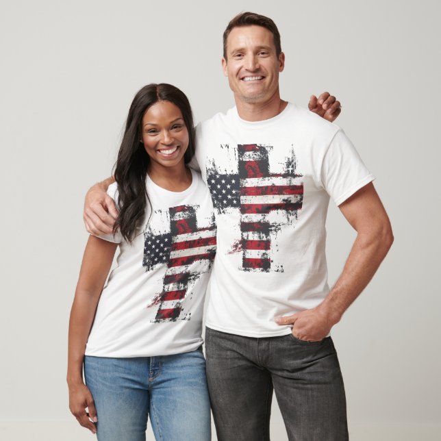 Patriotic American flag cross T-Shirt (Unisex)