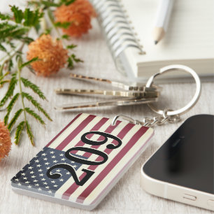 Patriotic American flag custom hotel room number Key Ring