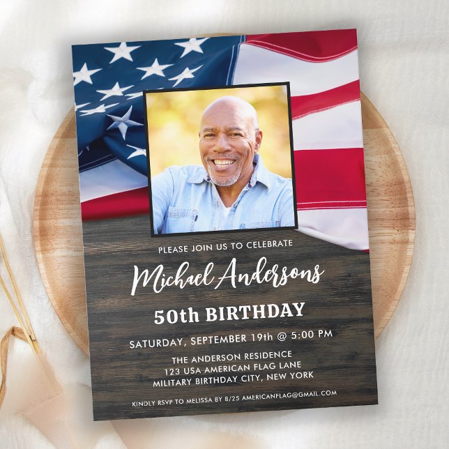 Patriotic American Flag Custom Photo Birthday  Postcard (Creator Uploaded)