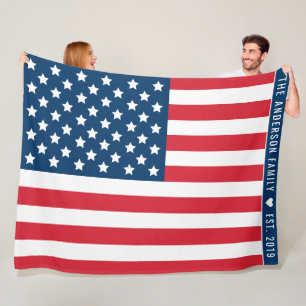 Patriotic American Flag Custom Red White and Blue Fleece Blanket