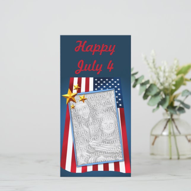 Patriotic American Flag Customisable Photo Card (Standing Front)