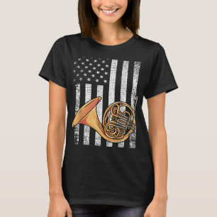 Patriotic American Flag Design - French Horn Playe T-Shirt