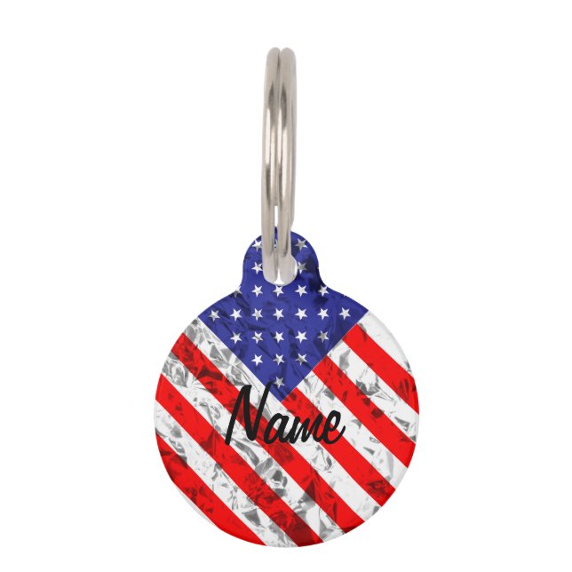 Patriotic American Flag Design Pet Tag (Front)