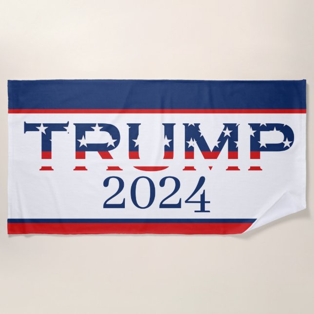 Patriotic American Flag Donald Trump 2024 Beach Towel (Front)