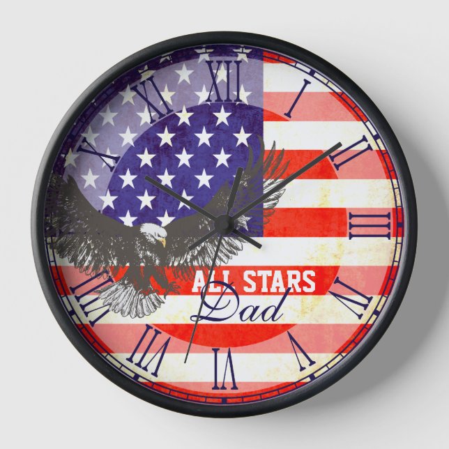 Patriotic American flag eagle dad roman wall clock (Front)