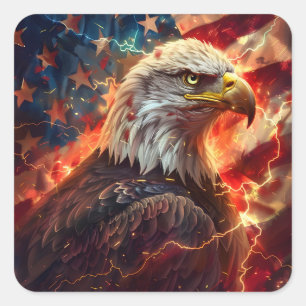 Patriotic American flag eagle lightning strike Square Sticker