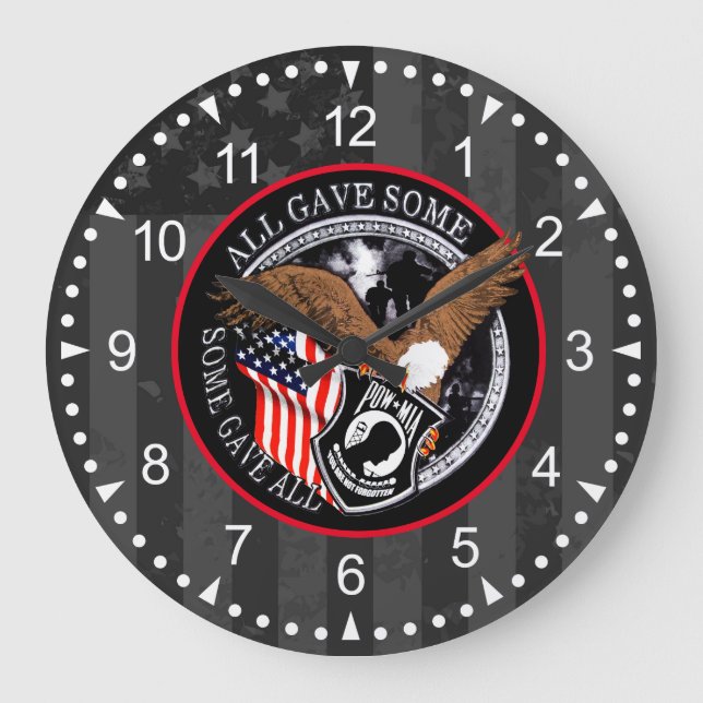 Patriotic American Flag Eagle Military Design Large Clock (Front)