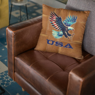Patriotic American Flag Eagle Rustic  Cushion