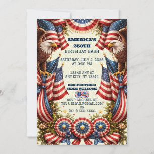 Patriotic American Flag & Eagles Birthday Invite