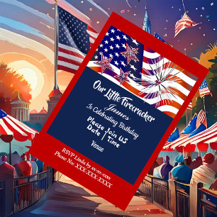 Patriotic American Flag Firecracker Birthday Boy Invitation