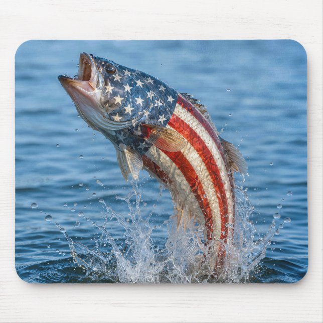 Patriotic American Flag Fish Mouse Mat (Front)