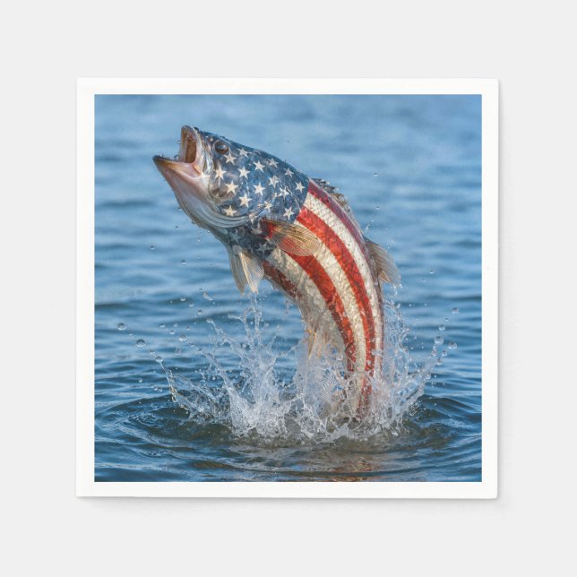 Patriotic American Flag Fish Napkin (Front)