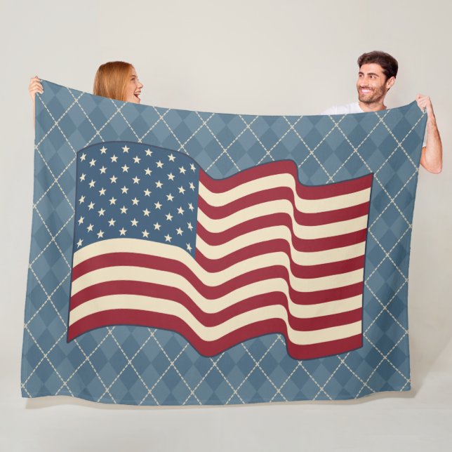 Patriotic American Flag Fleece Rustic Blanket Gift (In Situ)
