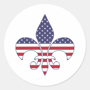Patriotic American Flag Fleur-de-lis Classic Round Sticker