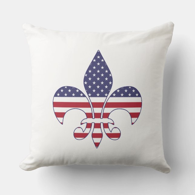 Patriotic American Flag Fleur-de-lis Cushion (Front)