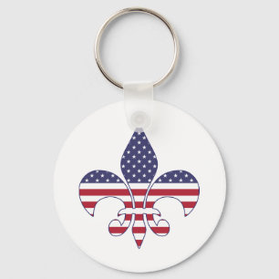 Patriotic American Flag Fleur-de-lis Key Ring