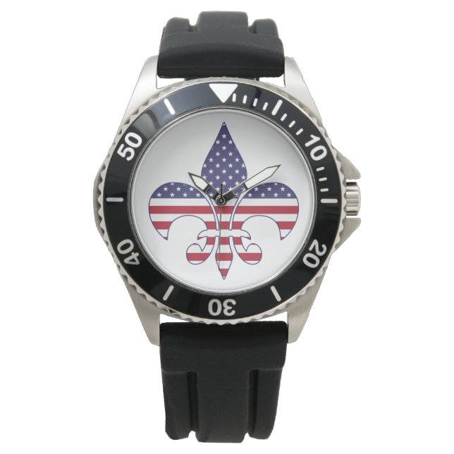 Patriotic American Flag Fleur-de-lis Watch (Front)