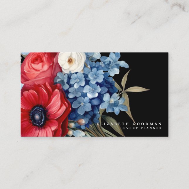 Patriotic American Flag Floral Business Cards (Front)