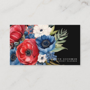 Patriotic American Flag Floral Business Cards