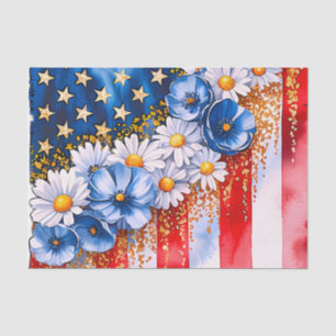 Patriotic American Flag Floral Glitter Tissue Paper