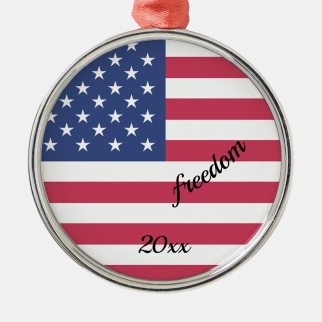 Patriotic American Flag Freedom Editable Ornament (Front)
