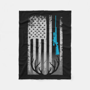 Patriotic American Flag Funny Deer Hunting Love De Fleece Blanket