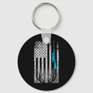 Patriotic American Flag Funny Deer Hunting Love De Key Ring