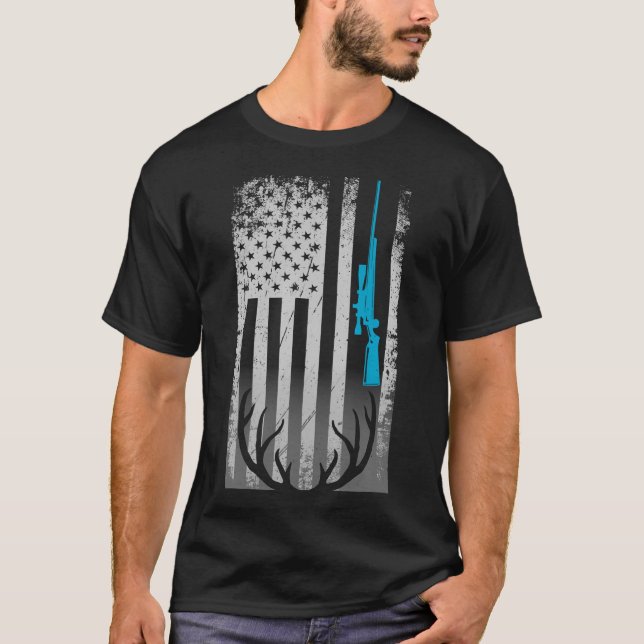 Patriotic American Flag Funny Deer Hunting Love De T-Shirt (Front)