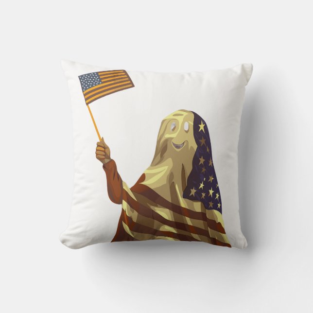 Patriotic American Flag Ghost Halloween Cushion (Front)
