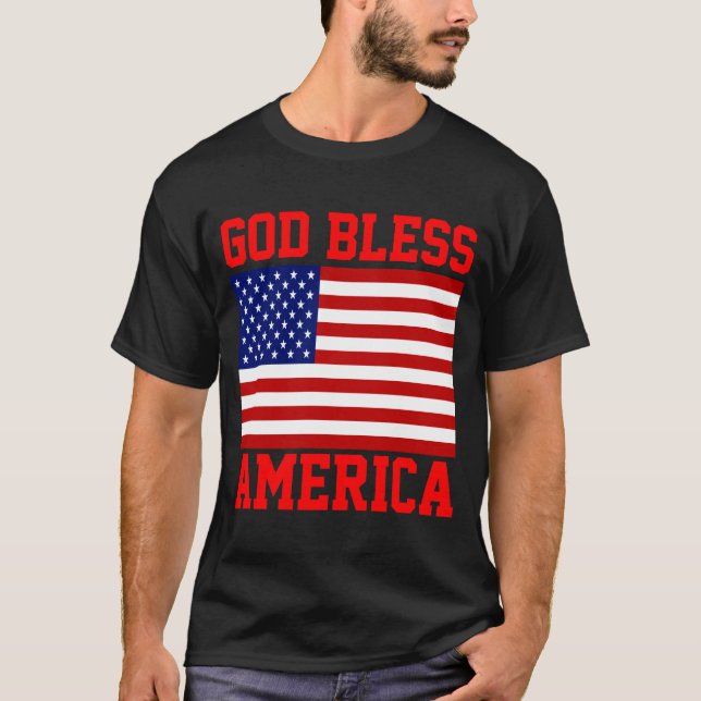 Patriotic American Flag God Bless America T-Shirt (Front)