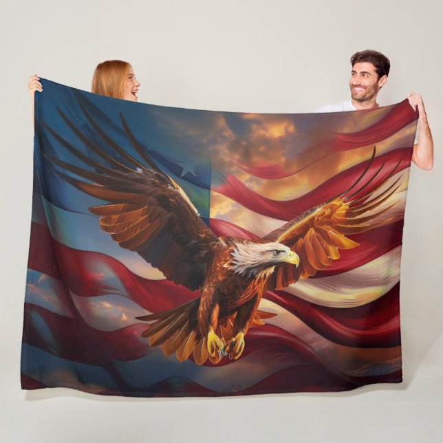 Patriotic American Flag Guarded By A Bold Eagle Fleece Blanket (In Situ)