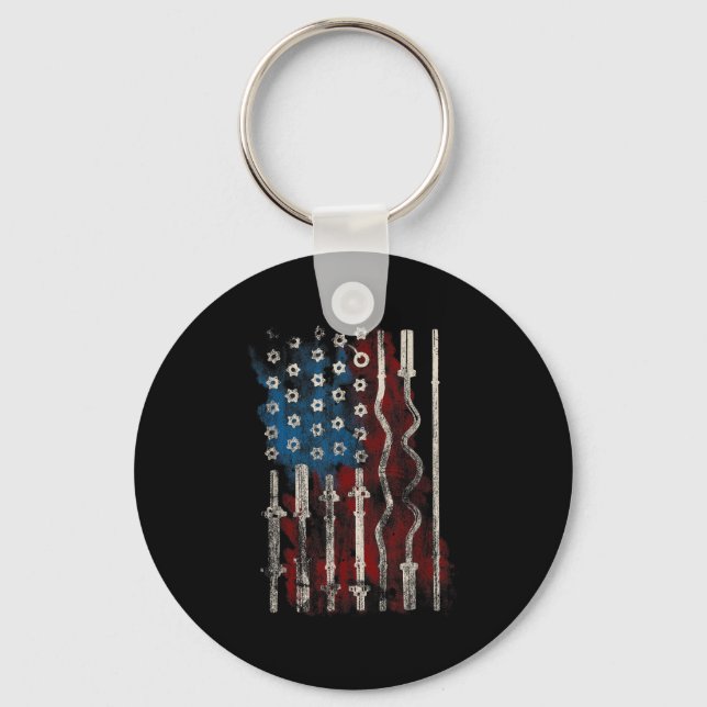 Patriotic American Flag Gym For Weight Lifters  Key Ring (Front)