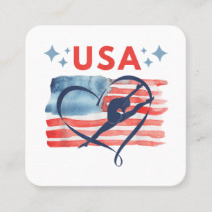 Patriotic American Flag Gymnastics Design for USA  Square Business Card