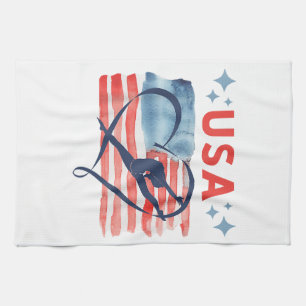 Patriotic American Flag Gymnastics Design for USA  Tea Towel