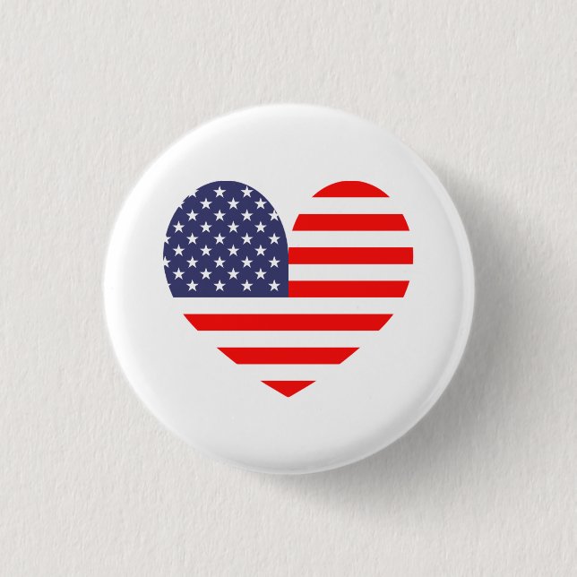 Patriotic American flag heart icon pinback button (Front)