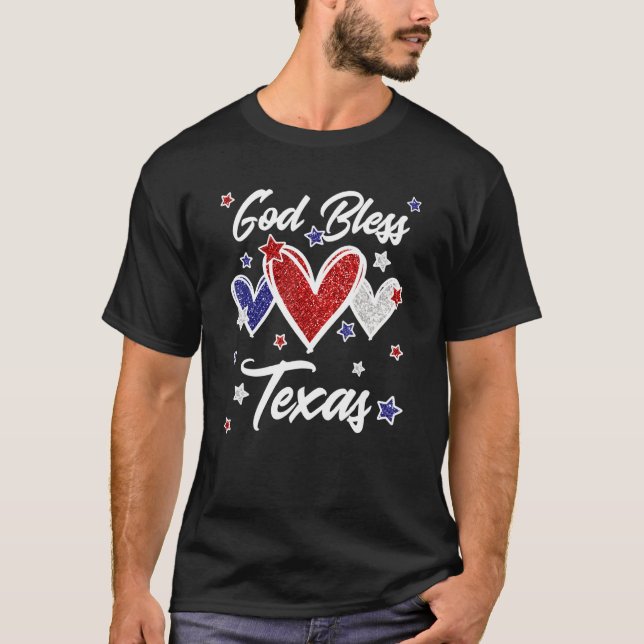Patriotic American Flag Hearts For Girls God Bless T-Shirt (Front)