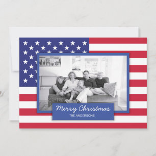 Patriotic American Flag Holiday Photo Card