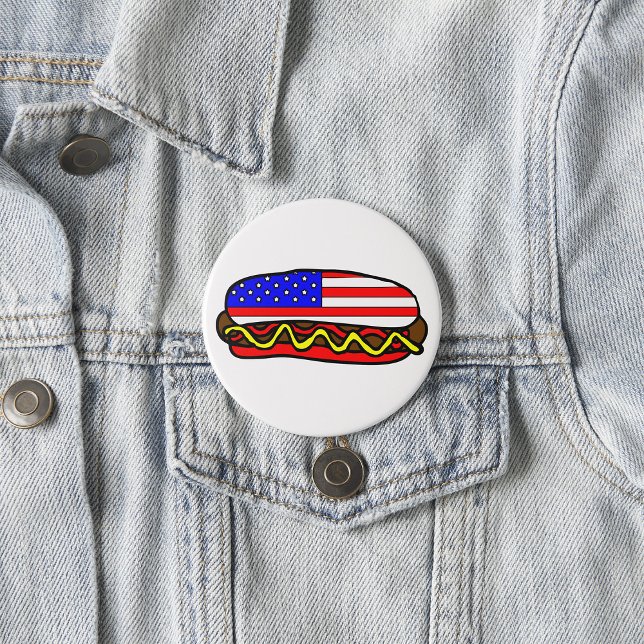 Patriotic American Flag Hot Dog  7.5 Cm Round Badge (Creator Uploaded)