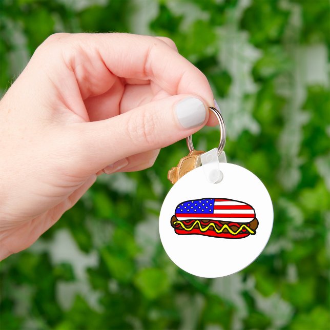 Patriotic American Flag Hot Dog  Key Ring (Creator Uploaded)