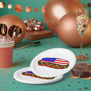 Patriotic American Flag Hot Dog  Paper Plate