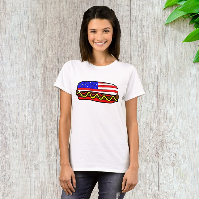 Patriotic American Flag Hot Dog  T-Shirt (Creator Uploaded)