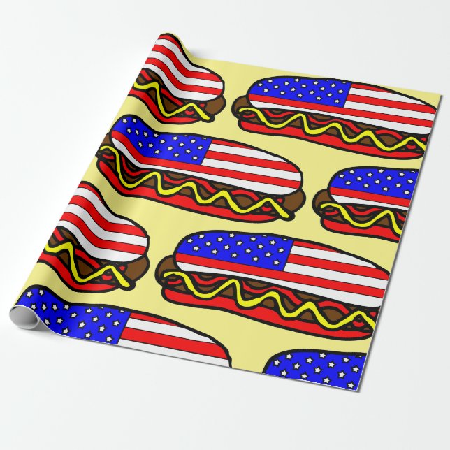 Patriotic American Flag Hot Dog  Wrapping Paper (Unrolled)