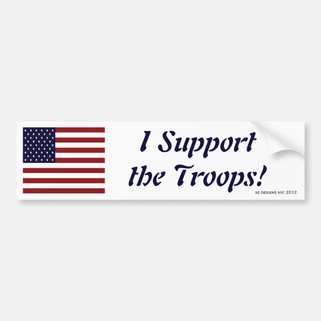 Patriotic American Flag I Support the Troops Bumper Sticker (Front)